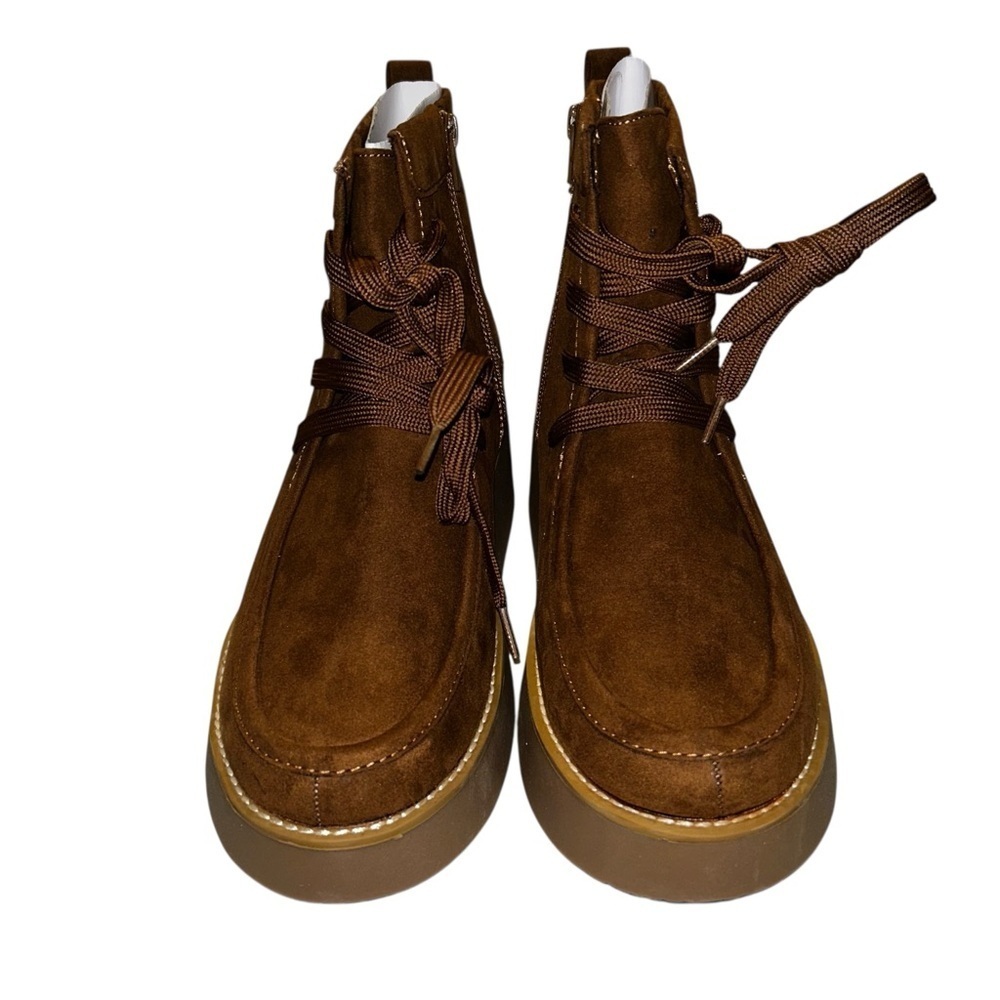 Stylish Brown Lace-Up Suede Boots for Women size 10